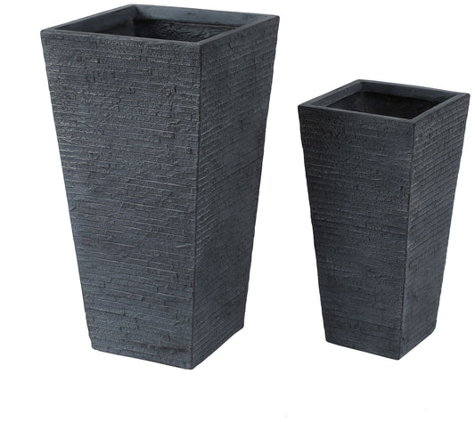 LuxenHome 2-Piece Gray Tall Tapered Square MgOPlanter