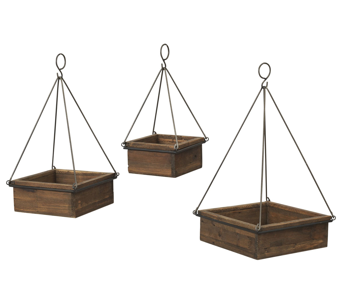 S/3 Wood & Metal Hanging Planters by Gerson Co