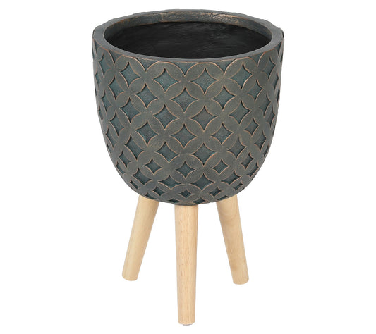 LuxenHome Butterfly 14.7" Round Planter with Wood Legs