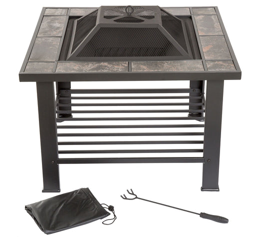Pure Garden 30" Square Fire Pit and Table withCover