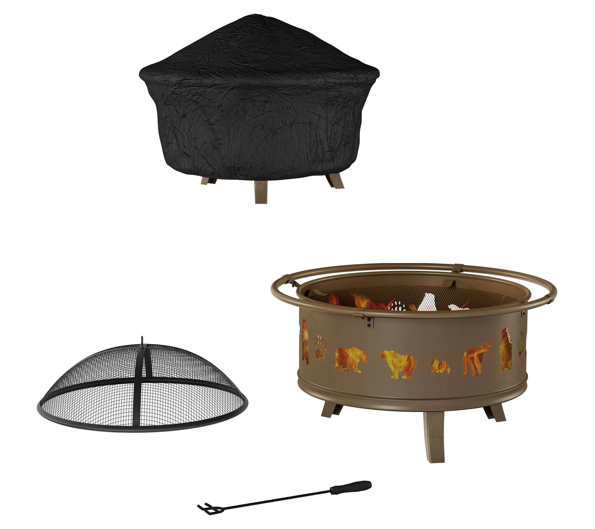 Pure Garden 32" Outdoor Deep Fire Pit with BearCutouts