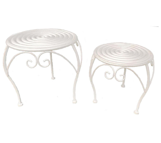 Santa's Workshop Round Plant Stands, Antique White, Set of 2