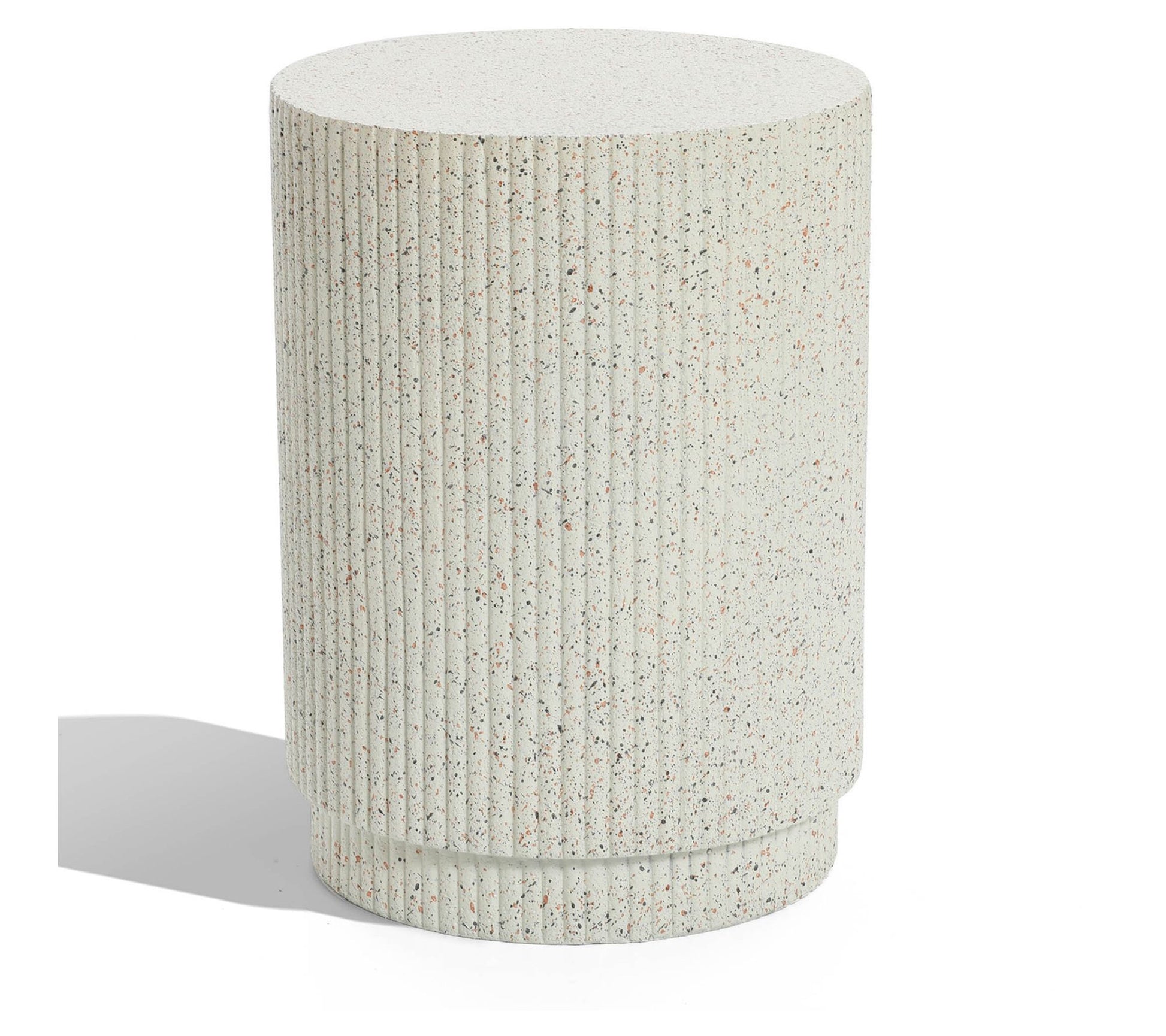 LuxenHome Ivory White Cement Round Outdoor SideTable