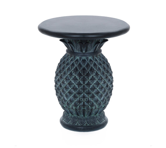 LuxenHome Patina Gray Pineapple Outdoor Side Table