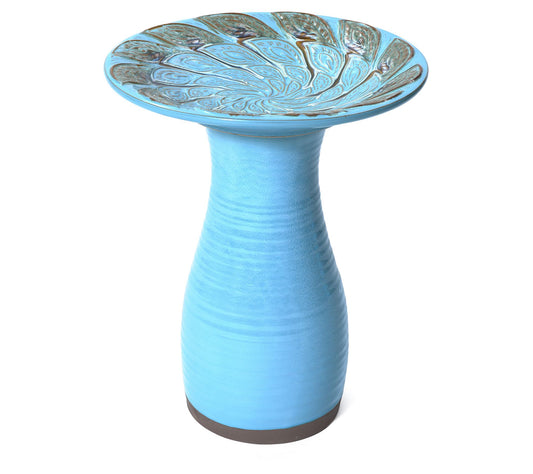 LuxenHome Powder Blue Vintage Ceramic 20"H Birdbath